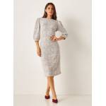  Textured jacquard flared midi dress with 3/4 sleeves, fig. 1 