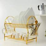  Gold steel mesh dish basket - 2 levels, with spoon basket and cup holder, fig. 1 