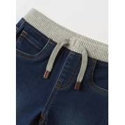  Solid Denim Jeans with Ribbed Waistband and Drawstring Closure - Dark blue, fig. 2 