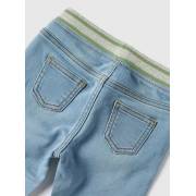 Solid Denim Jeans with Ribbed Waistband and Drawstring Closure - light blue, fig. 4 