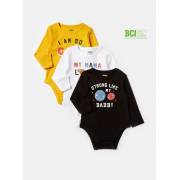  Set of 3 - Printed BCI Cotton Bodysuit with Long Sleeves, fig. 1 