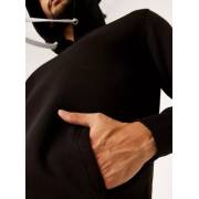  Solid Anti-Pilling Hooded Sweatshirt with Long Sleeves and Kangaroo Pocket - Black, fig. 4 