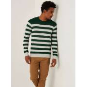  Striped Crew Neck Sweater with Long Sleeves - GREEN, fig. 2 