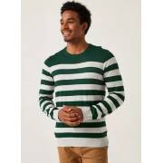  Striped Crew Neck Sweater with Long Sleeves - GREEN, fig. 1 