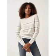  Striped Sweater with Crew Neck and Long Sleeves - Cream, fig. 1 