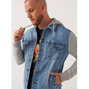  Solid denim trucker jacket with long sleeves and a hood, fig. 5 