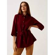 Solid Spread Collar Tunic with Belt Tie-Up Detail - Brown, fig. 4 