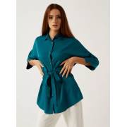  Solid Spread Collar Tunic with Belt Tie-Up Detail - green, fig. 2 