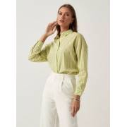  Striped Oversized Shirt with Spread Collar and Long Sleeves - green, fig. 1 