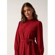  Textured Lurex Midi Dress with Long Sleeves and Tie-Up Belt - RED, fig. 4 