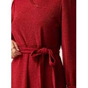  Textured Lurex Midi Dress with Long Sleeves and Tie-Up Belt - RED, fig. 2 