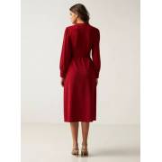  Textured Lurex Midi Dress with Long Sleeves and Tie-Up Belt - RED, fig. 3 