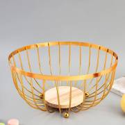  Deep golden steel round fruit basket with wood base, fig. 2 