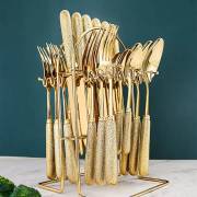  Cutlery set with marble handles - gold - 24 pieces, fig. 1 