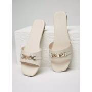  Textured slip-on sandals with metal embellishments - cream, fig. 1 