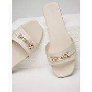 Textured slip-on sandals with metal embellishments - cream, fig. 4 
