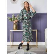  All-Over Print Shirt Dress with Wide Cuff and Belt, fig. 1 