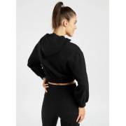  Solid Cropped Hooded Sweatshirt with Long Sleeves and Ruched Hem - Black, fig. 4 
