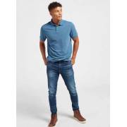  Solid Fade Resistant Polo T-shirt with Short Sleeves and Button Closure - BLUE, fig. 1 