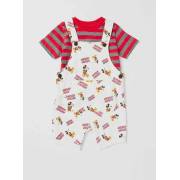  All-Over Mickey Mouse Print Dungaree and Striped T-shirt Set, fig. 1 