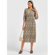  Leopard Print A-line Wrap Dress with 3/4 Sleeves and Tie-Up, fig. 2 