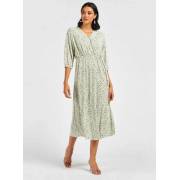  Floral Print A-line Wrap Dress with 3/4 Sleeves and Tie-Up, fig. 1 