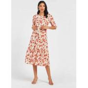  Floral Print Tiered Midi Dress with Round Neck and Waist Tie Up, fig. 1 