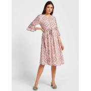  Floral Print Midi Dress with V-neck and Long Bell Sleeves, fig. 1 