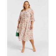  Floral Print V-neck Midi A-line Dress with Bell Sleeves and Tie-Ups, fig. 1 