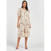  Floral Print Midi Tiered Dress with Button Closure and Short Sleeves, fig. 2 