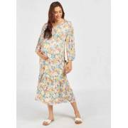  Floral Print Maternity Midi Dress with Flounce Hem and Long Sleeves, fig. 1 