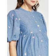  Embroidered Denim Tiered Maternity Dress with Round Neck and Short Sleeves, fig. 3 
