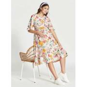  Floral Print A-line Midi Maternity Dress with V-neck and Tie-Up Detail, fig. 1 