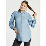  Solid Denim Maternity Shirt with Long Sleeves and Button Closure, fig. 1 