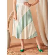  Colourblock Pleated Midi A-line Skirt with Elasticised Waistband, fig. 2 