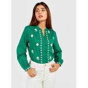  Embroidered Band Collar Top with Long Sleeves and Button Closure, fig. 1 