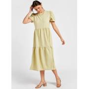  Textured Midi Tiered Dress with Puff Sleeves and Crew Neck, fig. 1 