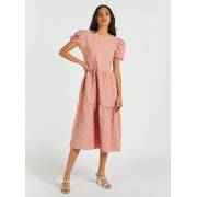  Textured Midi Tiered Dress with Puff Sleeves and Crew Neck, fig. 2 