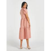  Textured Midi Tiered Dress with Puff Sleeves and Crew Neck, fig. 4 