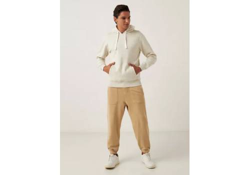  Solid Anti-Pilling Hooded Sweatshirt with Long Sleeves and Kangaroo Pocket - Cream, fig. 2 