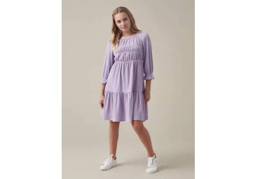 Solid Crinkled Dress with Round Neck and Long Sleeves, fig. 1 