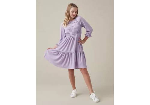  Solid Crinkled Dress with Round Neck and Long Sleeves, fig. 2 